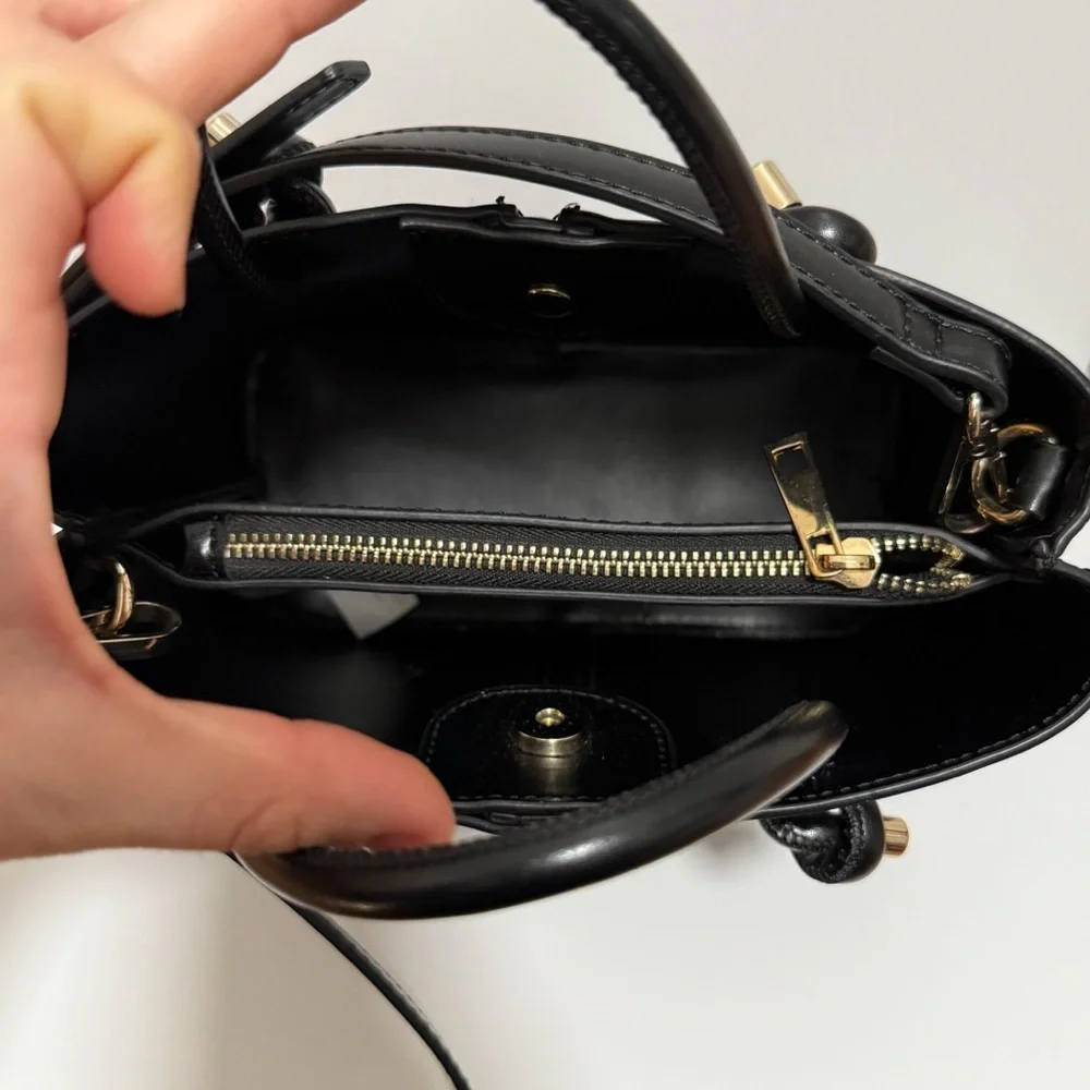 Zara black mini city tote structured chic bucket bag vegan leather purse minimal